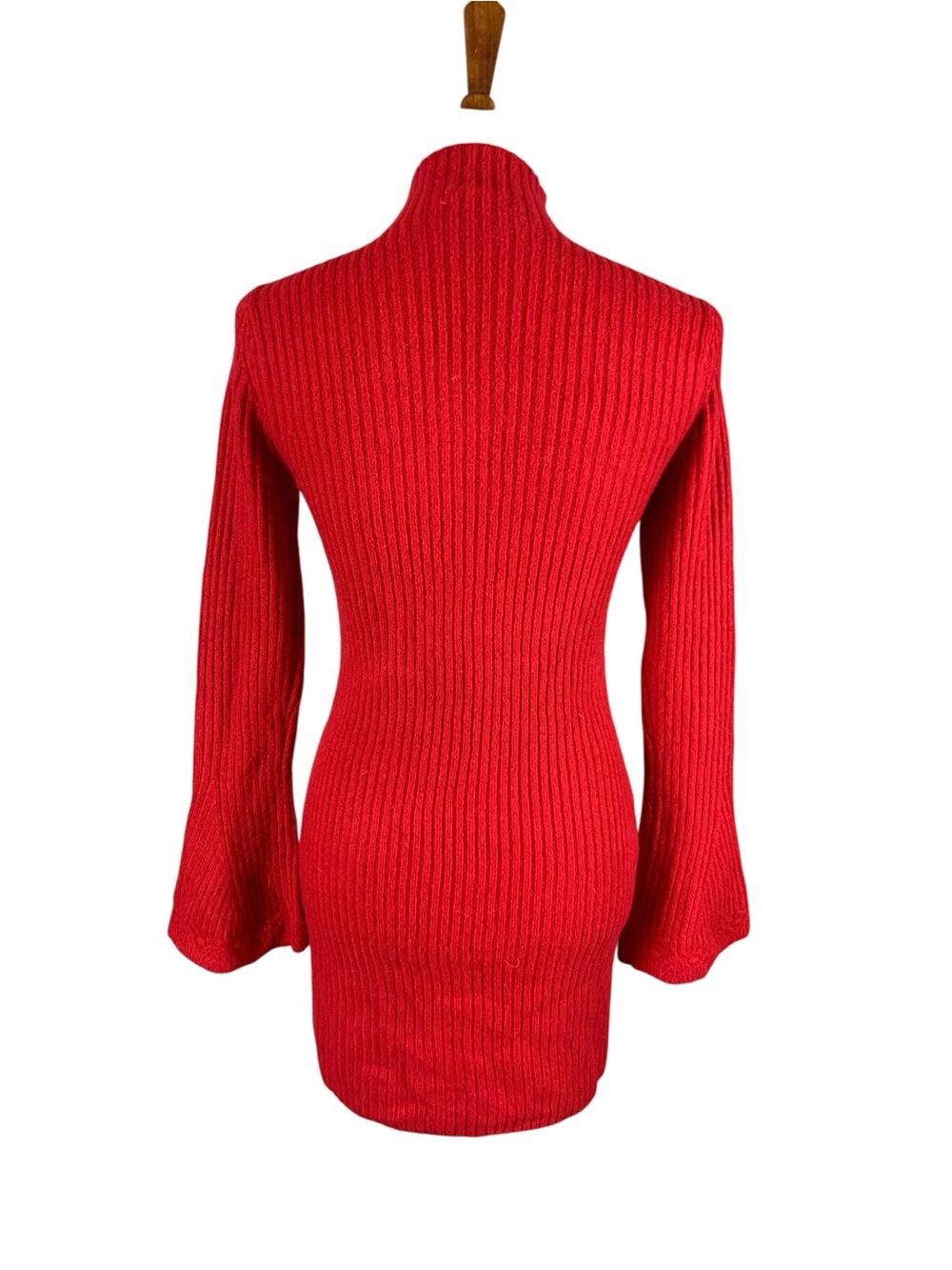 Abercrombie And Fitch Red Ribbed Mock Neck Bell Sleeve Mini Sweater Dress S - Picture 3 of 5